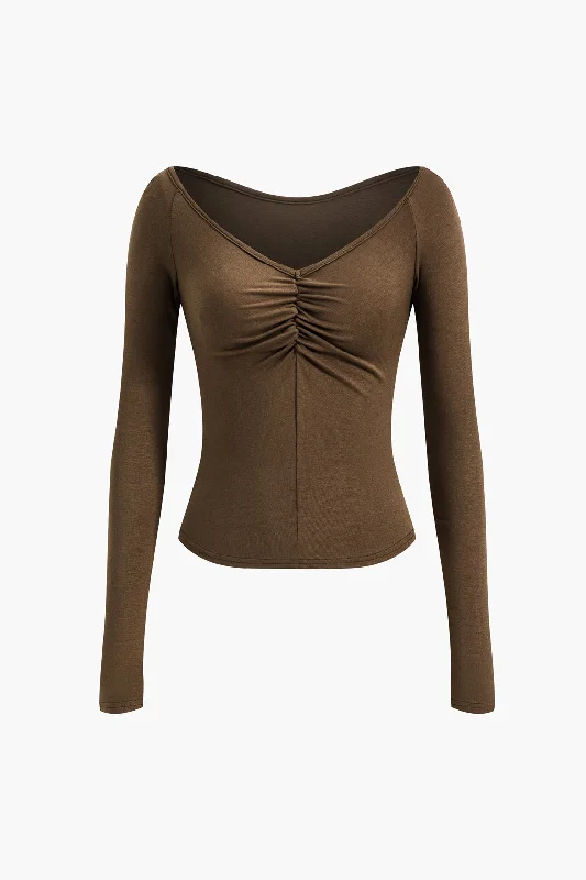 Unmissable Sale – Shop Before It'S Over V-Neck Ruched Long-Sleeve Top