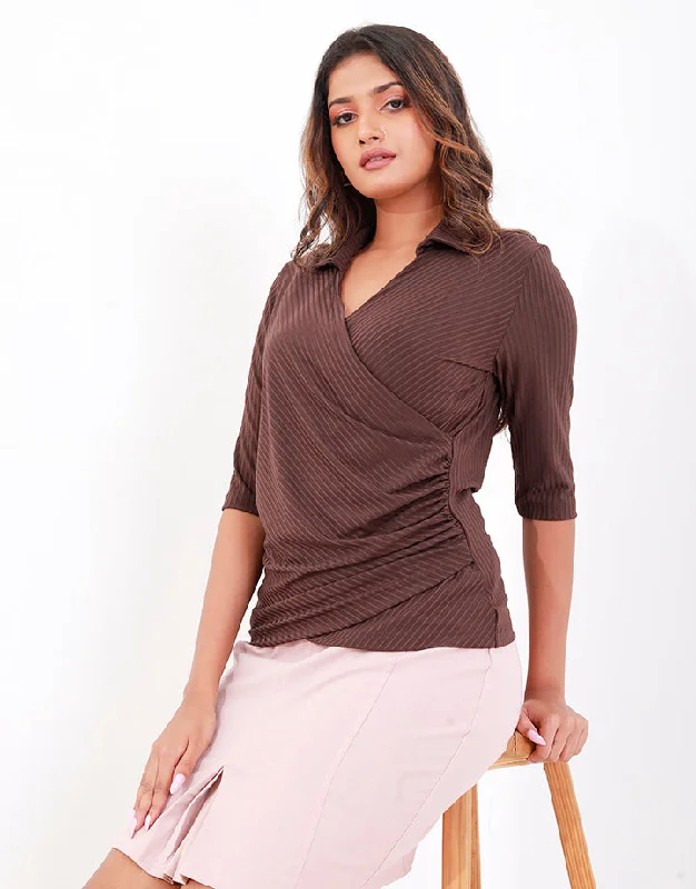 The Best Deals Of The Week Are Here ¾ Sleeves Top with Overlapped Neck