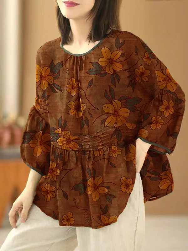 Shop Your Favorites Before They're Gone Handmade orange-flower O Neck Print Wrinkled Patchwork Cotton Top Summer Shop Your Favorites Before They're Gone Handmade orange-flower O Neck Print Wrinkled Patchwork Cotton Top Summer