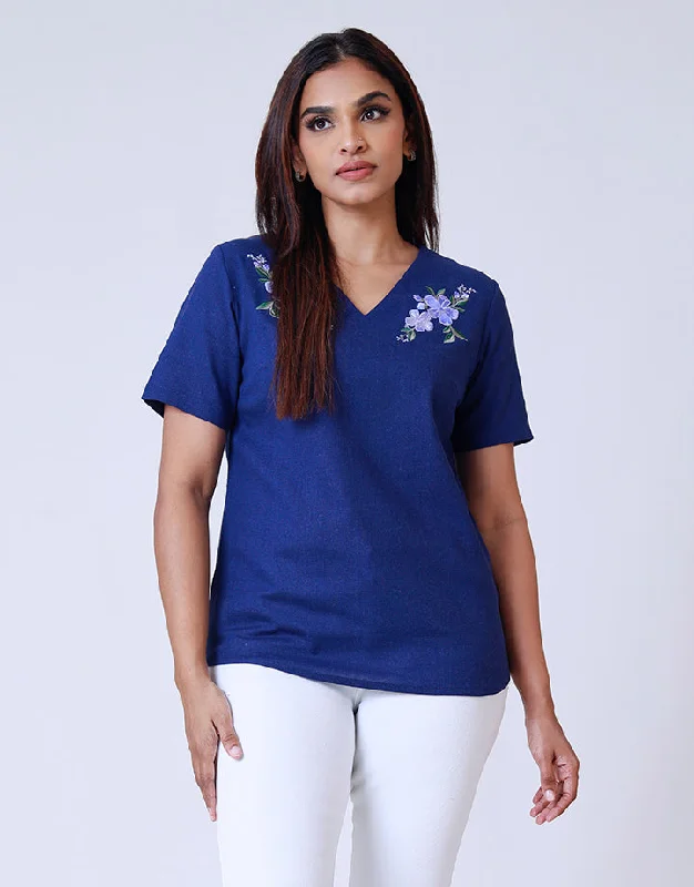 Huge Price Cut V-Neck Embroidered Top with Back Keyhole