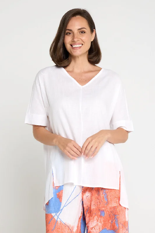 Daring Fashion Promotions Sandra Linen & Cotton Top - White