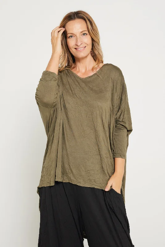 Elegant Designs At Reduced Prices V neck Celia Top - Khaki
