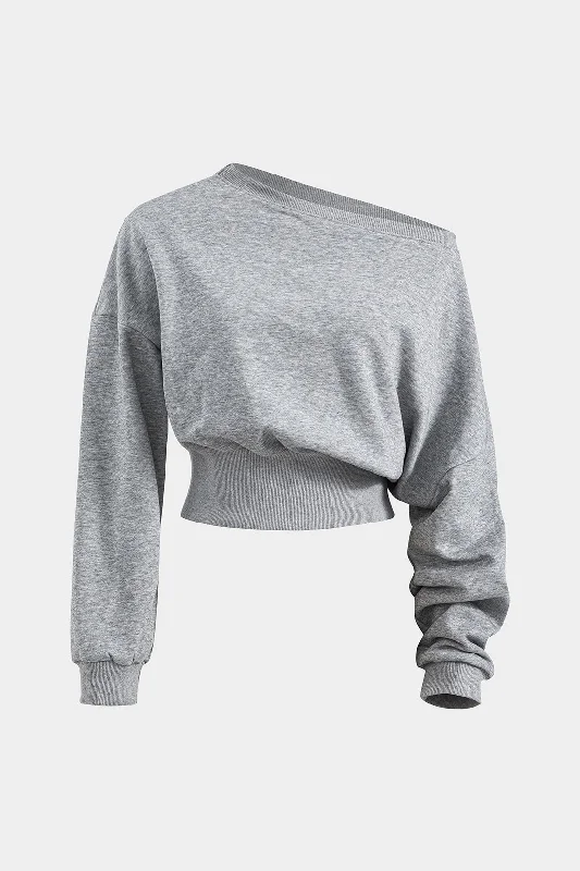 Limited Time Special Offer Asymmetric Shoulder Long-Sleeve Top