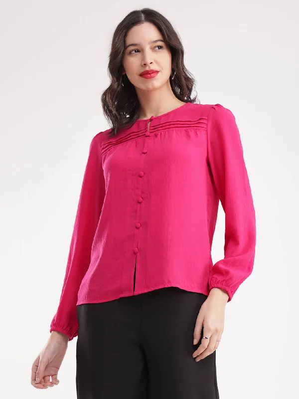 Trend Leading Collection Round Neck Top - Fuchsia
