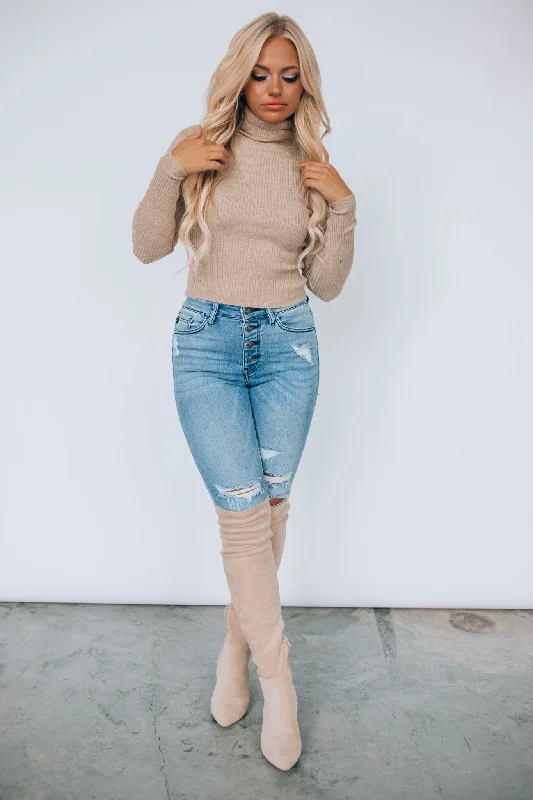 Seasonal Fashion Diane Knit Turtleneck Top (Oatmeal) FINAL SALE