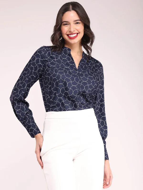 The Sale Everyone's Talking About Geometric Print Top - Navy Blue