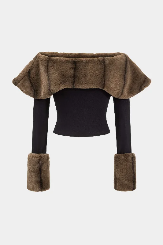 Big Savings On Trendy Styles Patchwork Off Shoulder Long-Sleeve Top