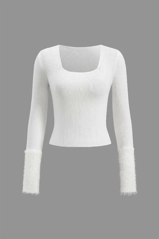 Special Promotions Available For A Short Time Faux Fur Patchwork Long-Sleeve Top