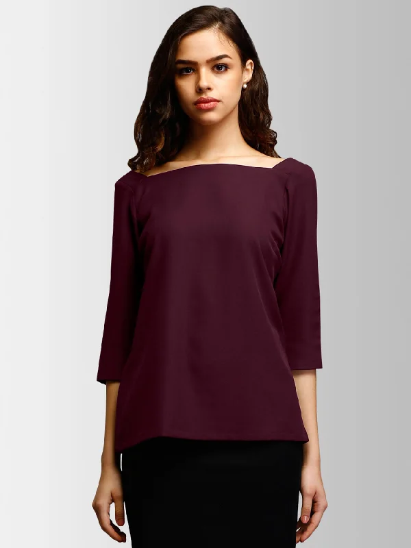 Limited Time Offers Back V Neck Top - Maroon