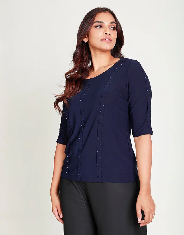 Stylish Looks ¾ Sleeves Top with Pearl Details