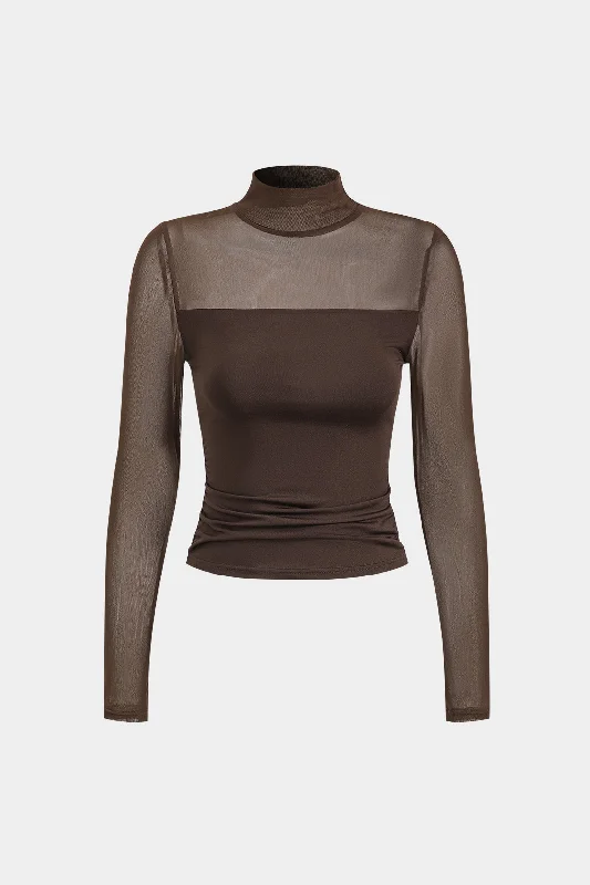 Hurry! Special Deals Ending Soon Mesh Patchwork Round Neck Long-Sleeve Top