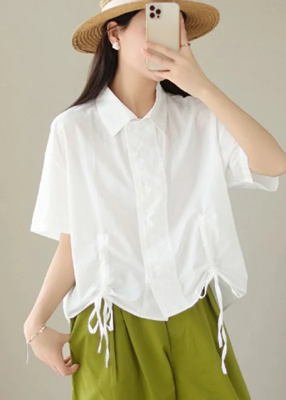 Weekend Rush – Discounts On Bestsellers Fashion White Double Breast Drawstring Cotton Shirt Tops Summer Weekend Rush – Discounts On Bestsellers Fashion White Double Breast Drawstring Cotton Shirt Tops Summer