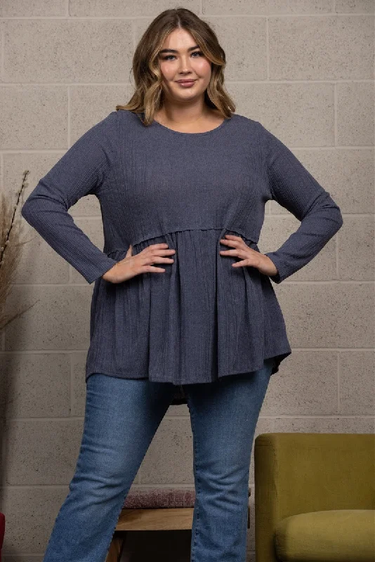 Flash Sale – Shop Before It Ends GREY BABYDOLL KNIT PLUS SIZE TOP -T8336PLC