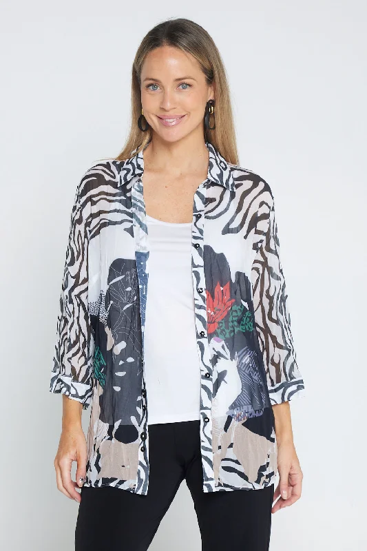 Fashionista Favorites Georgette Digital Print Shirt - Zebra Abstract