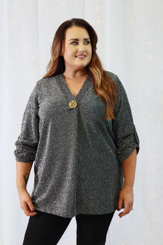 Best Deals Of The Season Arabella Glitter Top in Silver