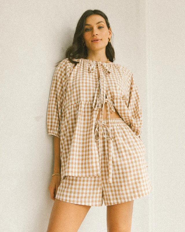 Get More, Spend Less Florence Top | Caramel Gingham