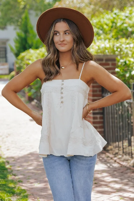Best Prices Of The Season Happening Now Natural Lace Button Front Top - FINAL SALE