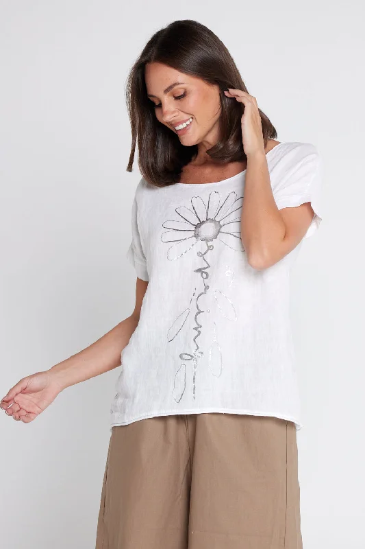 Massive Savings Myra Linen & Cotton Top - White