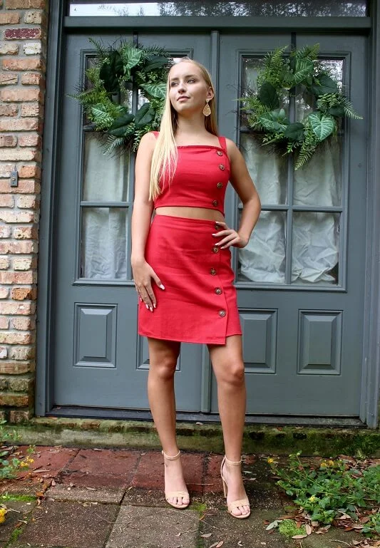 Get More, Spend Less Today Red Button Down Top & Skirt Set