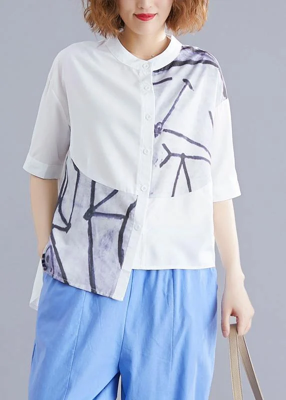 Romantic Fashion Discounts Stylish Blue Summer Print Asymmetrical Design Top