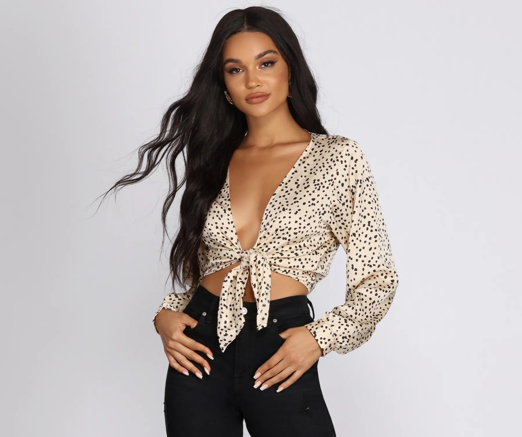 Seize Bargains Polka Dot Party Tie Front Top