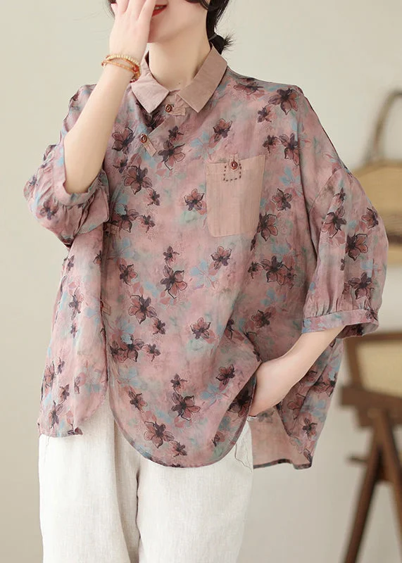 Saturday Steals – Grab Your Favorites Boutique Pink Asymmetrical Print Linen Top Summer Saturday Steals – Grab Your Favorites Boutique Pink Asymmetrical Print Linen Top Summer