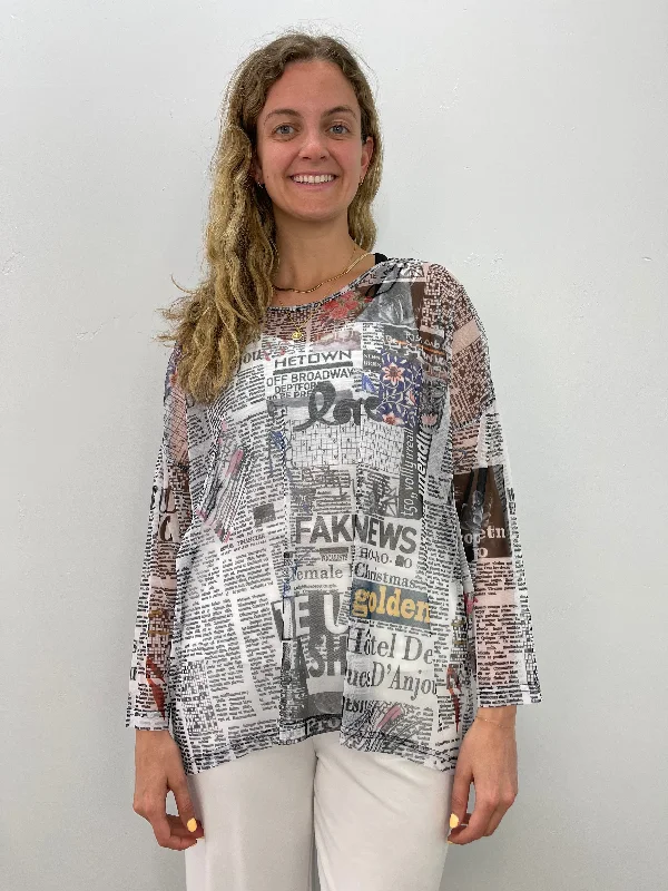 Limited-Time Offers You Can't Ignore Mesh Two Layer Newspaper Print Top