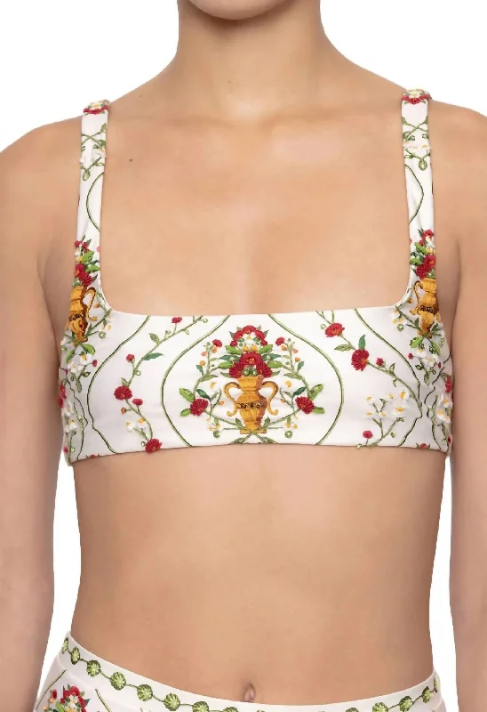 Flash Sale Online Havana Remedios Hand Embroidered Bikini Top In Off White-Red-Green Flash Sale Online Havana Remedios Hand Embroidered Bikini Top In Off White-Red-Green