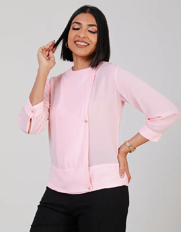 Huge Discounts This Week Round Neck Top with Side Buttons