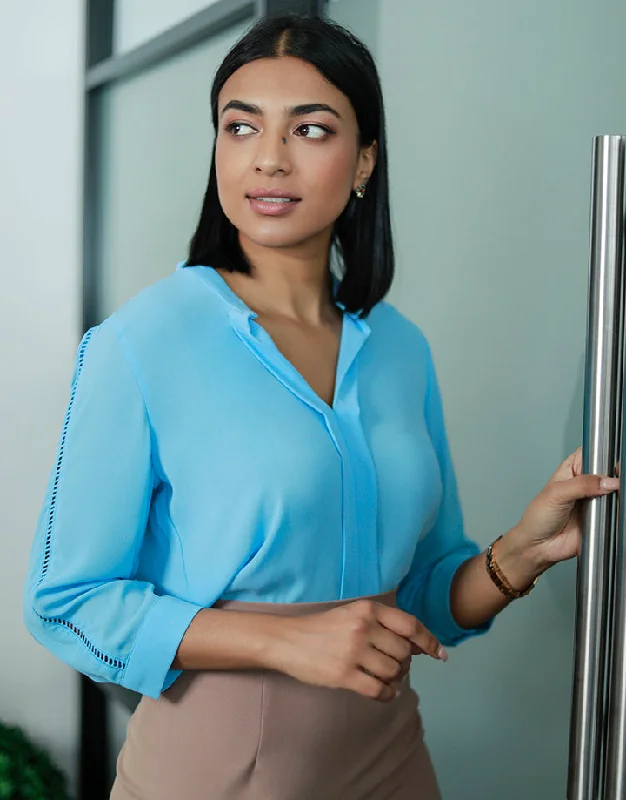 Exclusive Discounts Mandarin Collar Top with Front Box Pleat