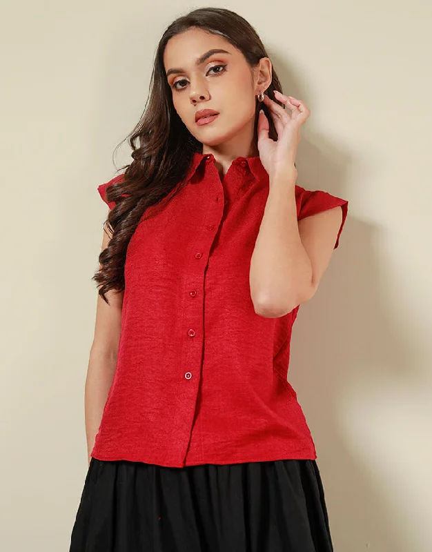 Modern Fashion Sale Cap Sleeve Button Up Shirt Top