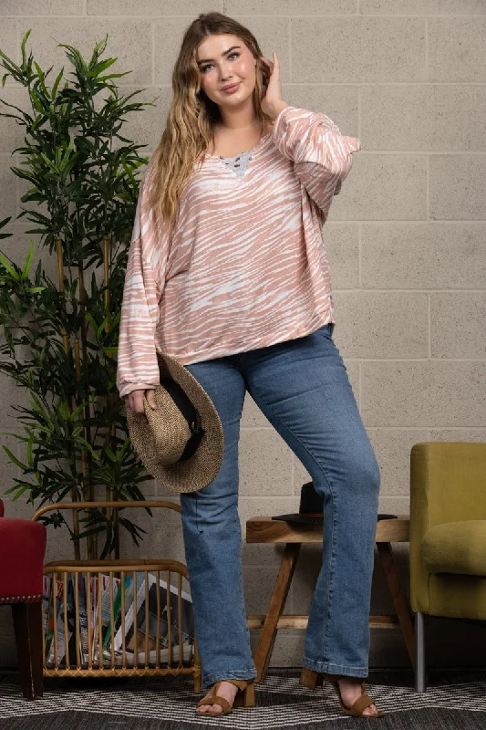 Comfort Meets Fashion BLUSH ANIMAL PRINT SWEATER WITH SILVER POLKADOTS PLUS SIZE TOP-T7028 Comfort Meets Fashion BLUSH ANIMAL PRINT SWEATER WITH SILVER POLKADOTS PLUS SIZE TOP-T7028