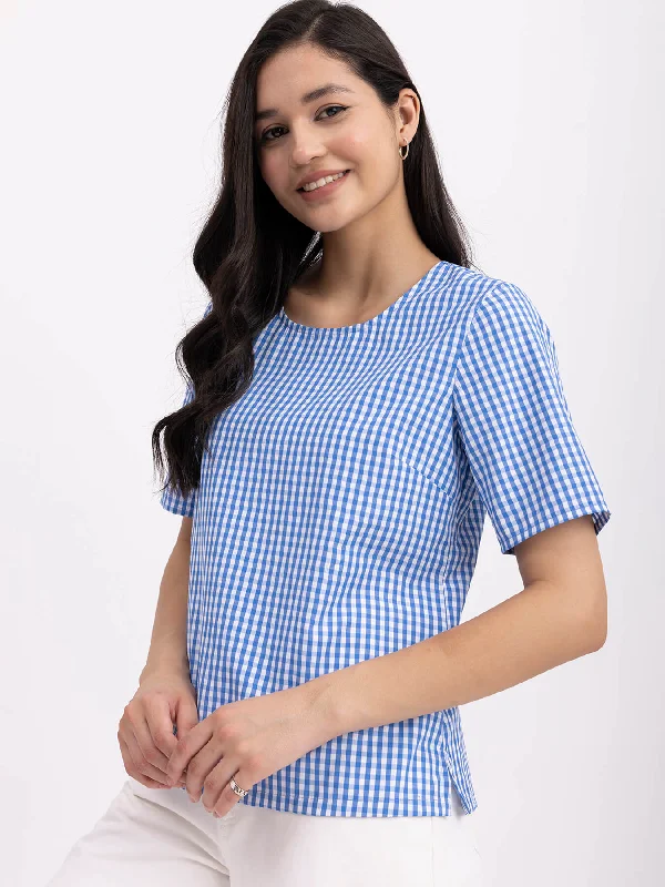 Style Without Limits Cotton Round Neck Top - Blue And White