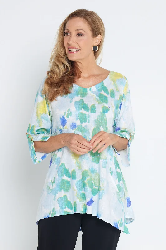 Your Perfect Deal Is Just A Click Away Janine Linen Top - Sea Foam Watercolour