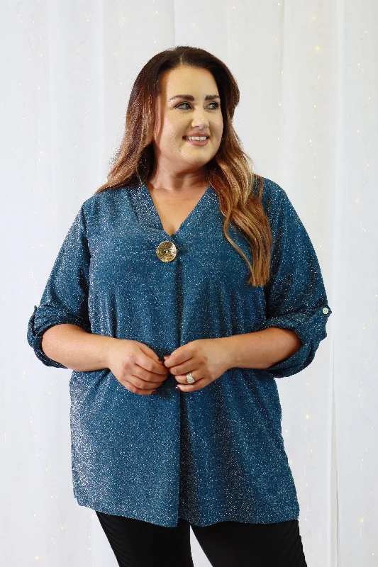 Quick Grab Deals Arabella Glitter Top in Teal