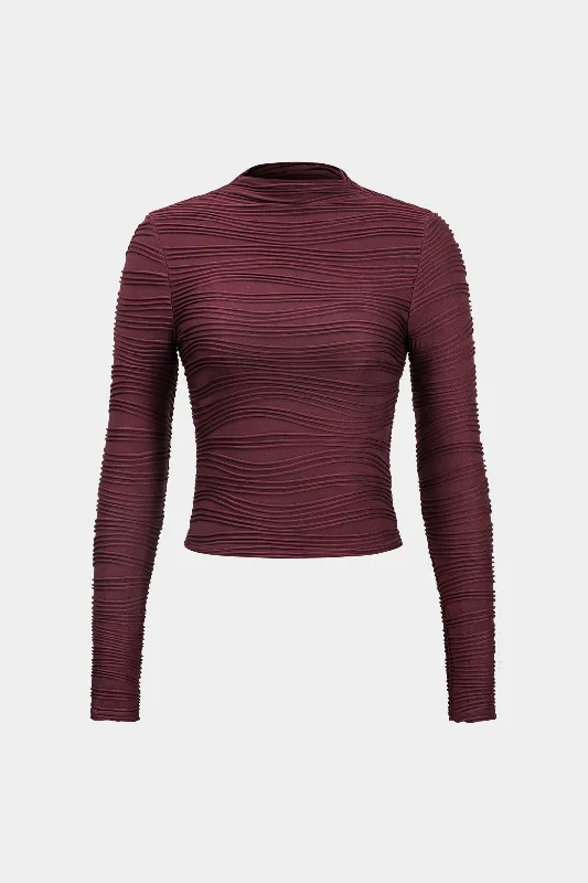 Fashion Sale Basic Textured Long-Sleeve Top