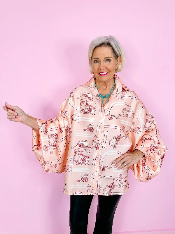 Fashion Deal TAKE THE REINS BUTTON UP TOP - PINK
