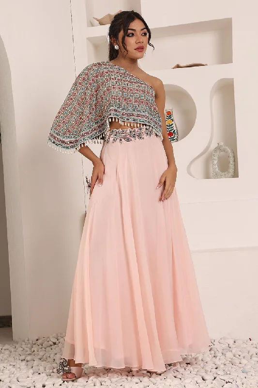 End-Of-Season Clearance Pink Ajrakh Embroidered Top & Skirt Set