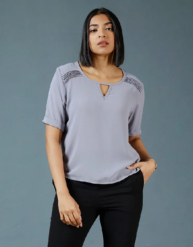 Weekend Markdown Madness Front Keyhole Top with Folded Sleeves