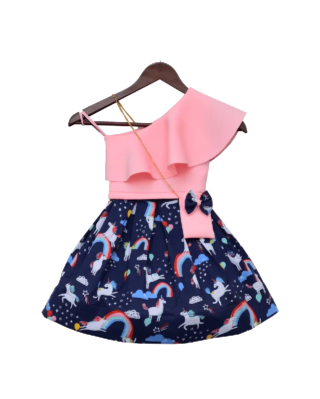 Daily Deals Pre-Order: Pink Lycra Top with Printed Skirt