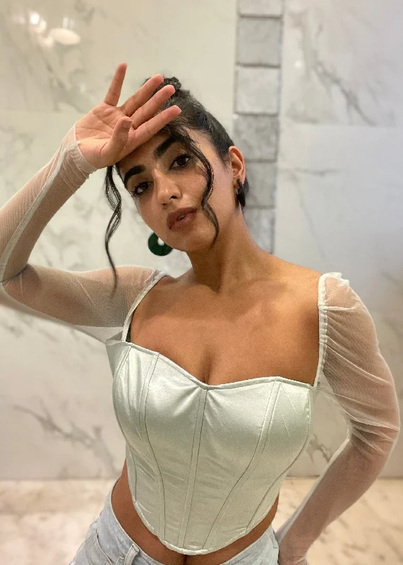 Affordable Luxury Fashion Carla Sage Green Silk Corset Top