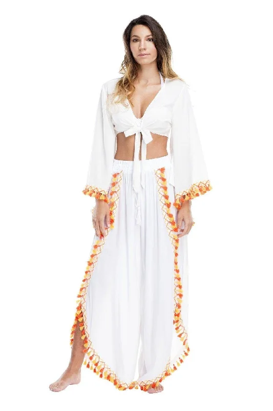 Weekend Rush – Discounts On Bestsellers Women's Bell Sleeved Top With Tassels For Resort Wear ,Lounge Wear