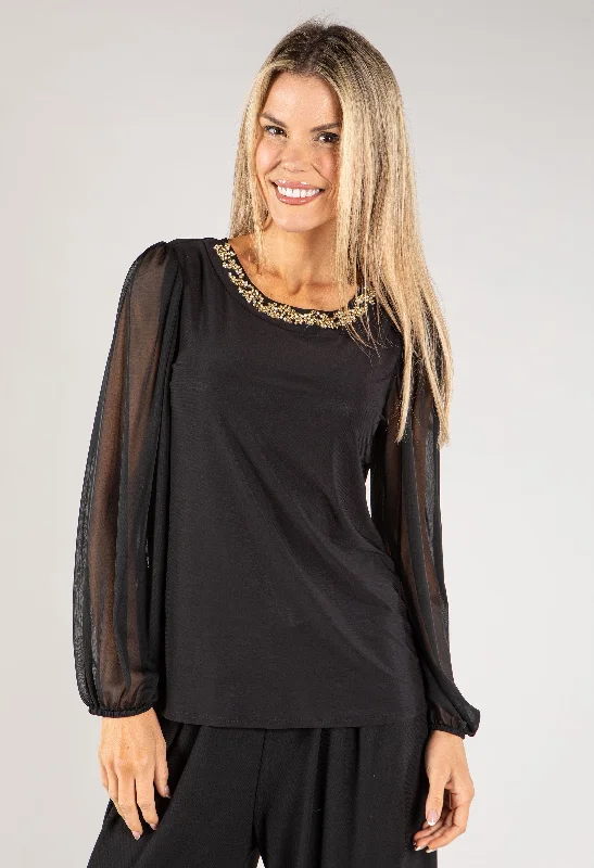 Easy Elegance Sales Mesh Sleeve Diamante Top