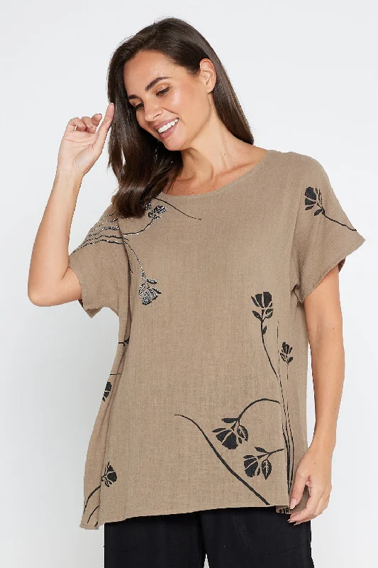 Special Promotions Available For A Short Time Valerie Diamanté Top - Khaki Brown
