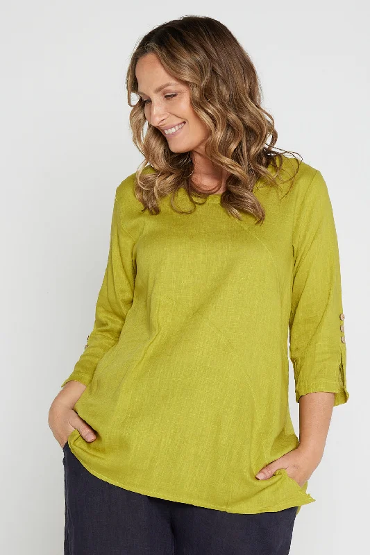 Chic Styles Janine Linen Top - Moss Citrine