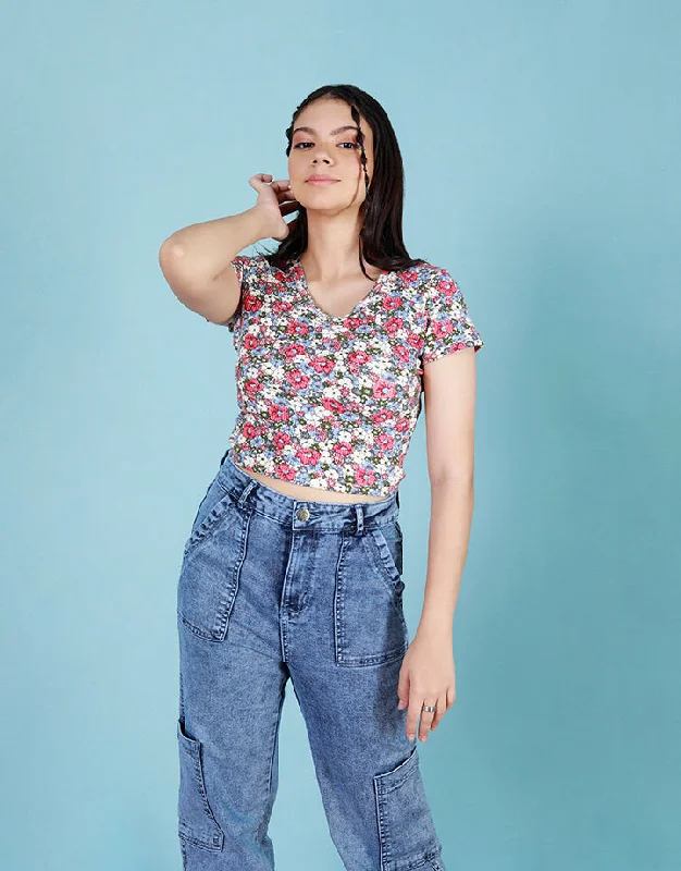 Exclusive Markdowns For A Short Time Printed Short Sleeves Crop Top