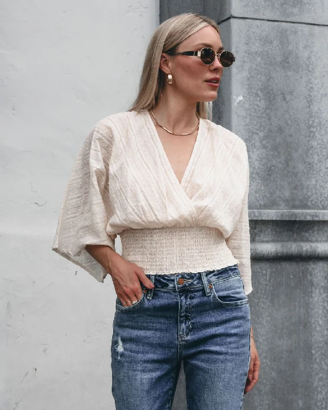 Casual Yet Chic Sales Swiss Dot Smock Top - Cream - FINAL SALE