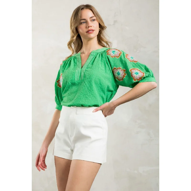 Your Exclusive Discount Awaits Vaughn Puff Sleeve Embroidered Detail THML Top
