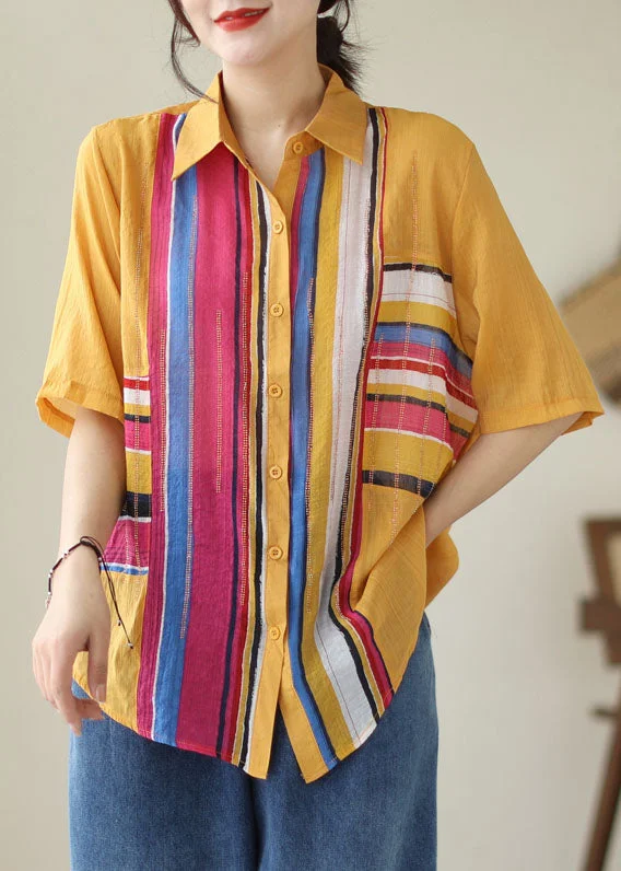 Browse Our Top Products DIY Yellow Striped Zircon Patchwork Cotton Shirts Tops Summer Browse Our Top Products DIY Yellow Striped Zircon Patchwork Cotton Shirts Tops Summer