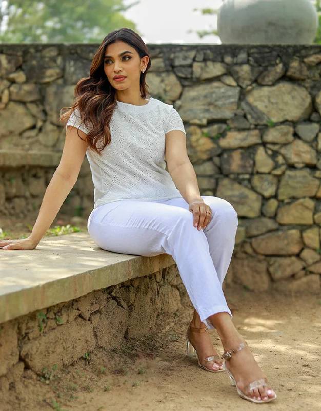 Holiday Glam White Cut Lawn Top